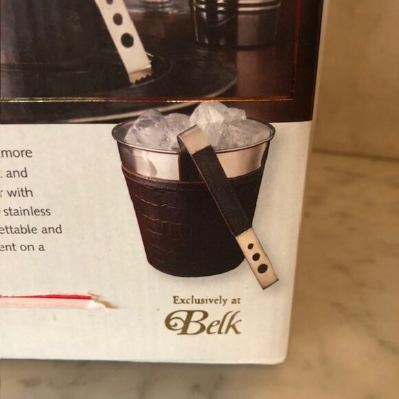 BILTMORE Leather Wrapped Ice Bucket with Ice Tongs Set - Picture 6 of 13